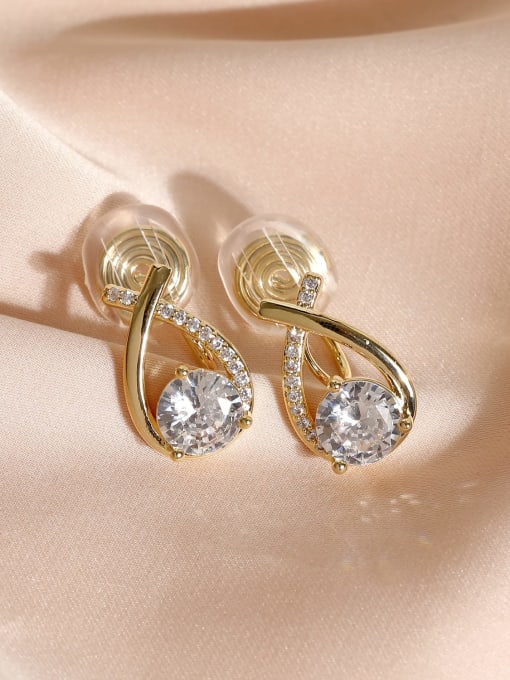 14k Gold [ ear clip] Brass Cubic Zirconia Water Drop Vintage Clip Earring